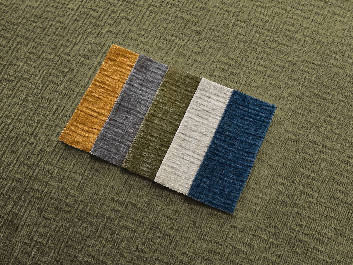 Canapé d'angle fixe EVEREST tissu chiné - Orange - Angle droit - 10 coussins