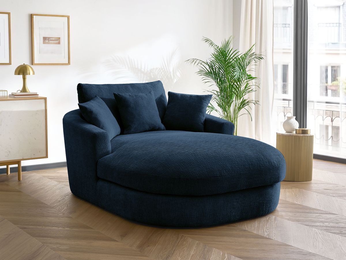 Méridienne BELEM tissu texturé bleu foncé   BOBOCHIC - Vue supplémentaire 3