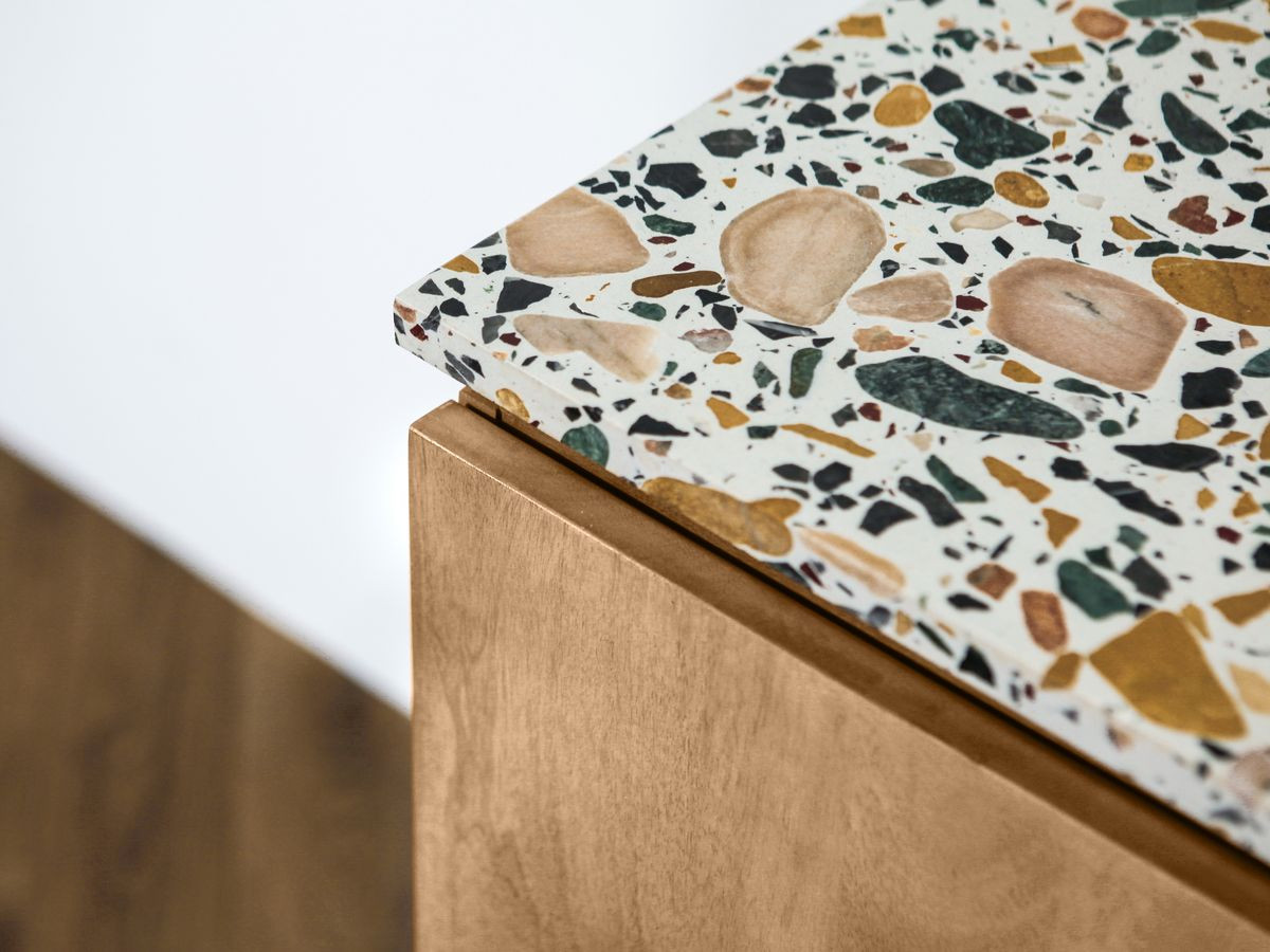 BARBARA 4-deurs dressoir 200 cm massief mangohout en terrazzo