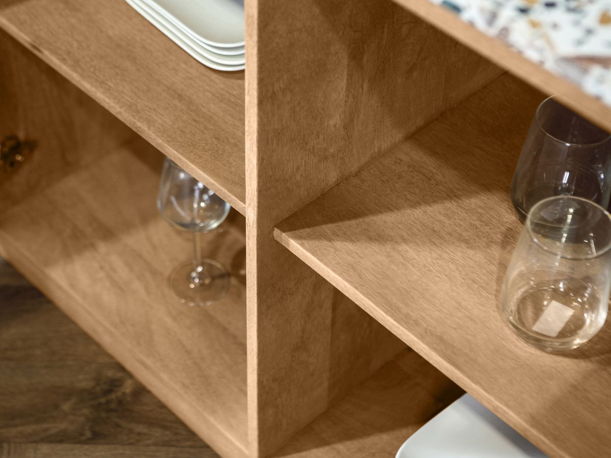 BARBARA 4-deurs dressoir 200 cm massief mangohout en terrazzo
