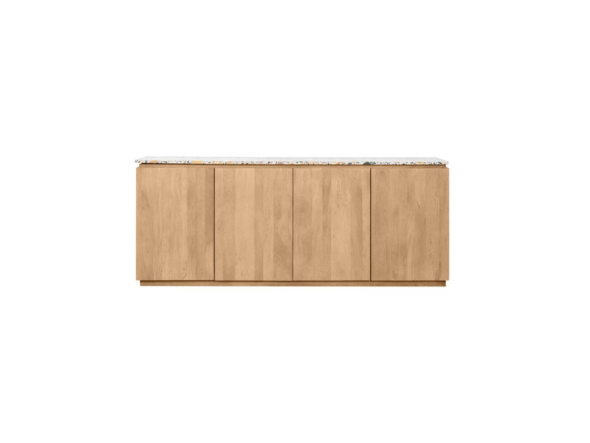 BARBARA 4-deurs dressoir 200 cm massief mangohout en terrazzo