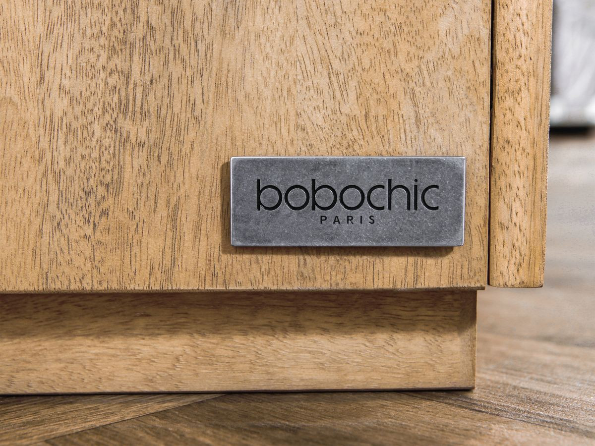 Meuble TV 2 portes 200 cm BARBARA bois massif de manguier et terrazzo