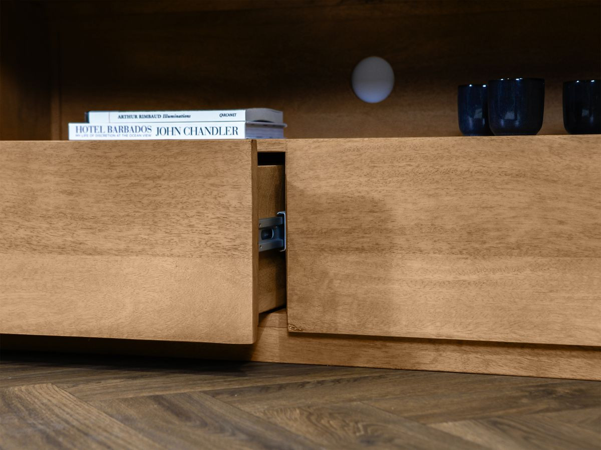 Meuble TV 2 portes 200 cm BARBARA bois massif de manguier et terrazzo