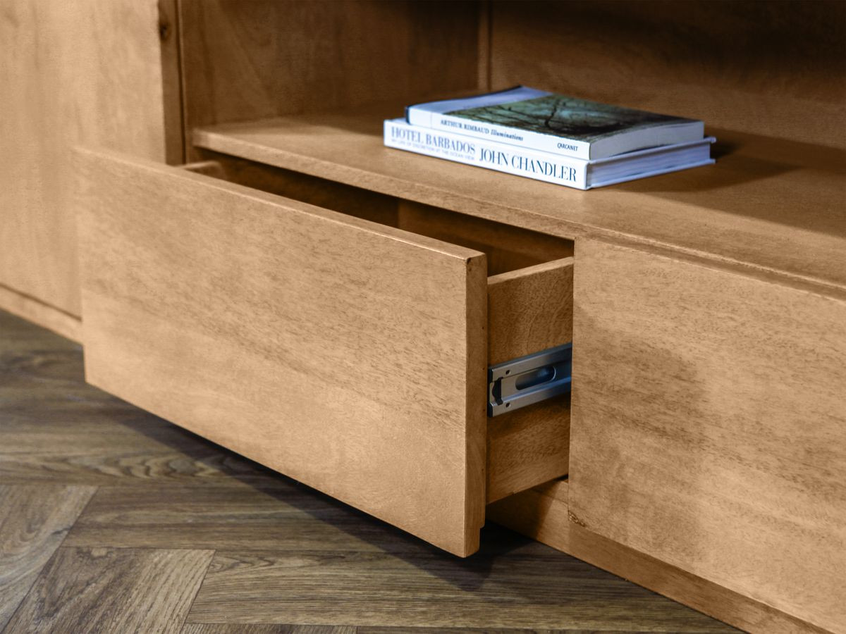 Ensemble BARBARA avec buffet 200 cm + meuble TV 200 cm bois massif de manguier et terrazzo