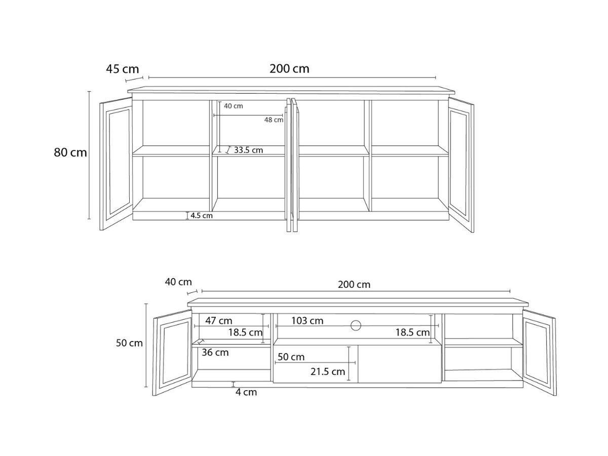 Ensemble BARBARA avec buffet 200 cm + meuble TV 200 cm bois massif de manguier et terrazzo