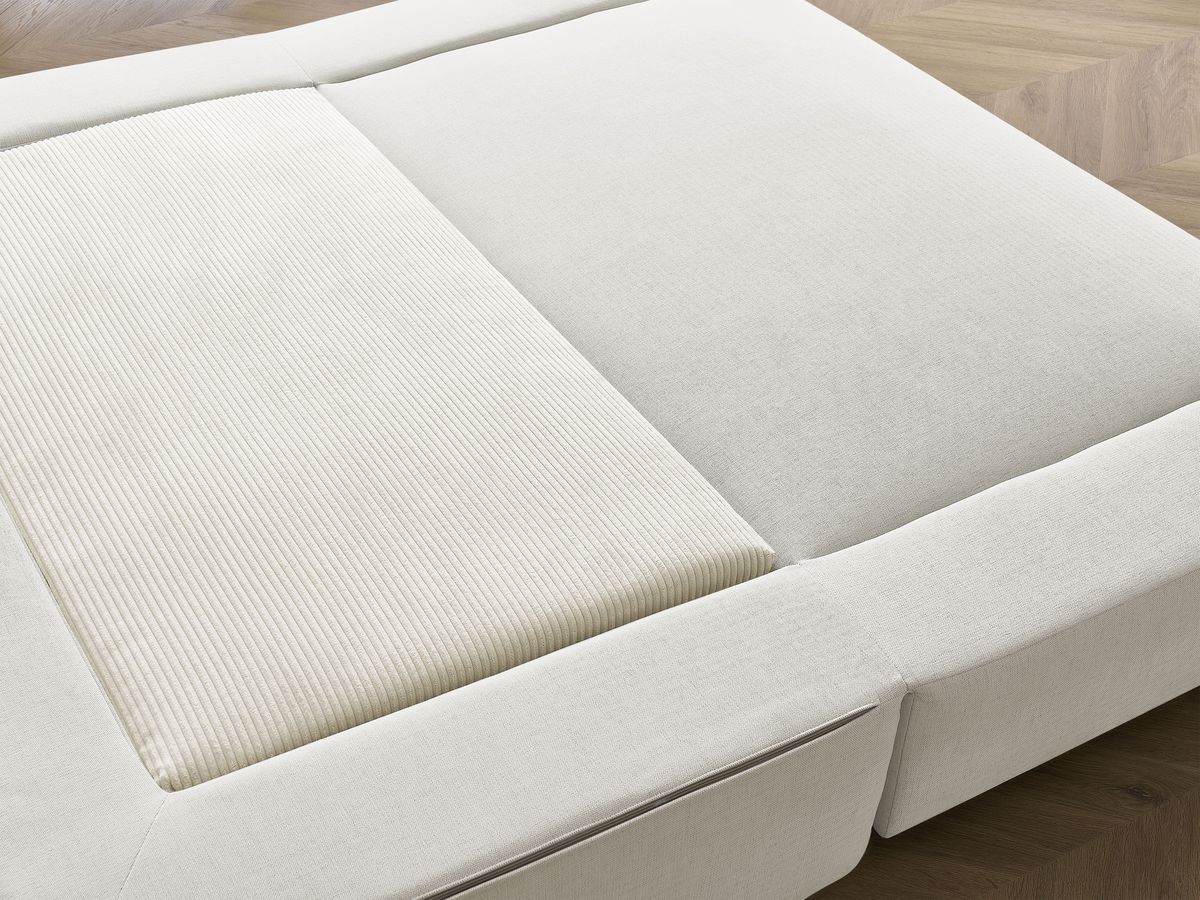 Canapé droit convertible LEANDRE bi matière avec deux poufs