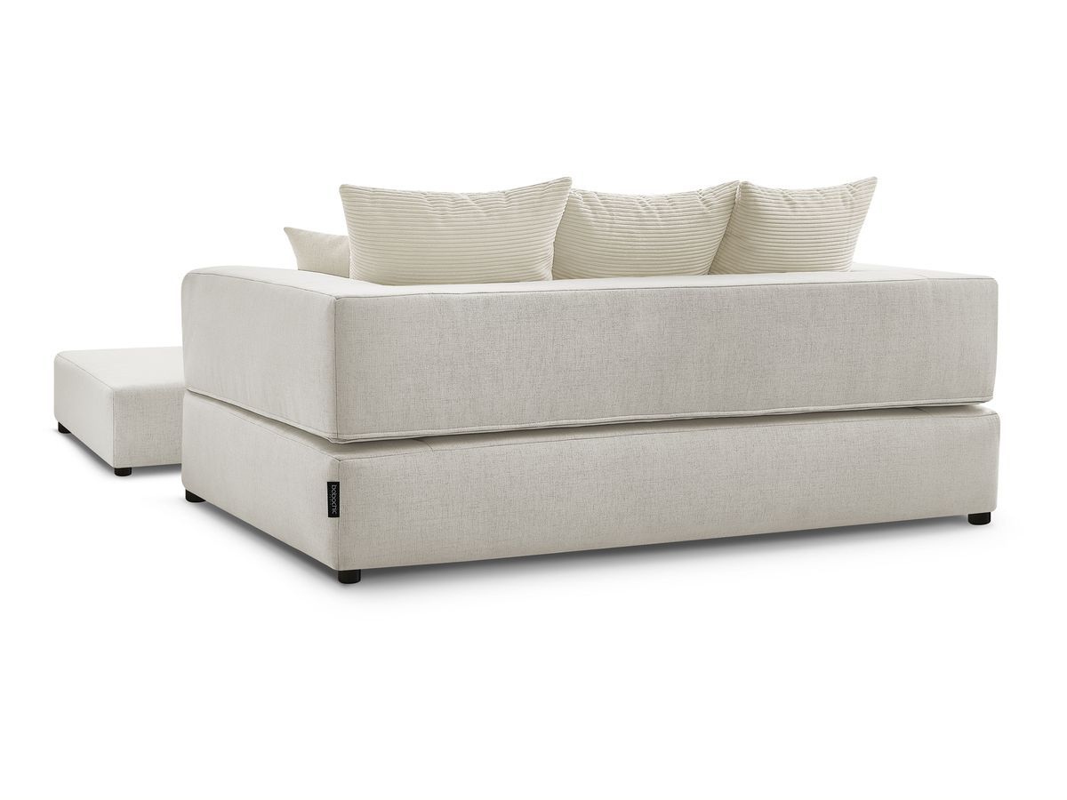 Canapé droit convertible LEANDRE bi matière avec deux poufs