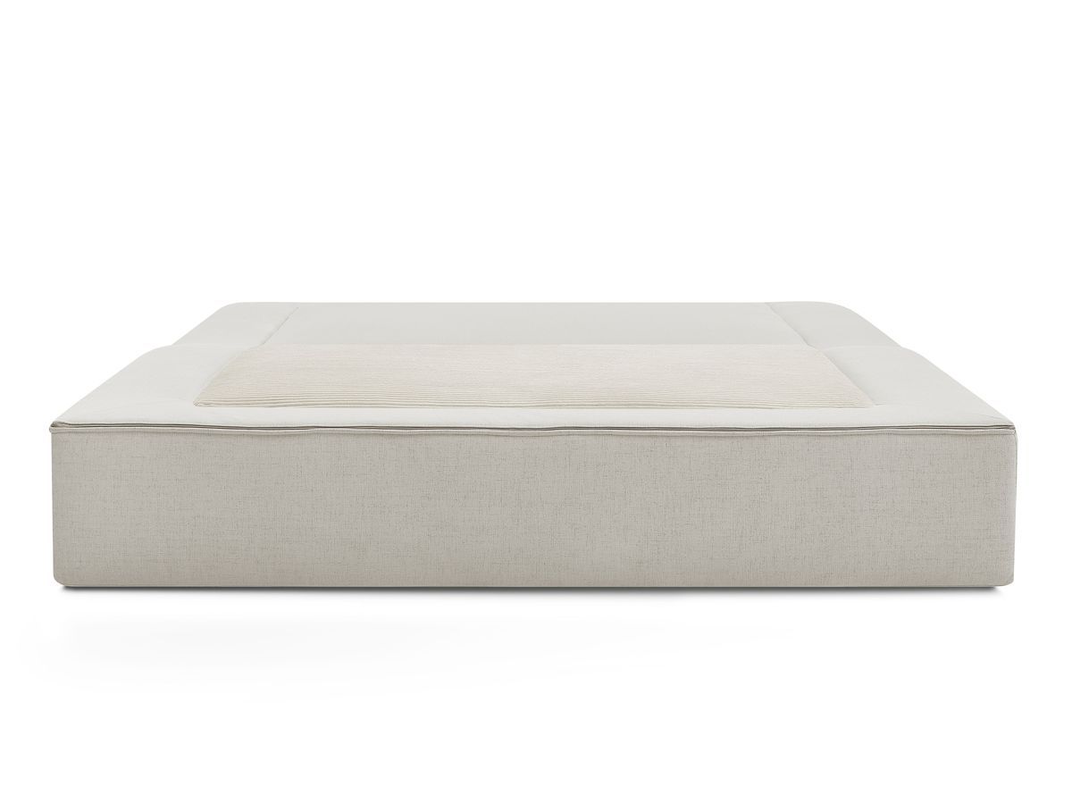 Canapé droit convertible LEANDRE bi matière avec deux poufs