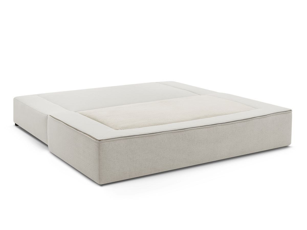 Canapé droit convertible LEANDRE bi matière avec deux poufs