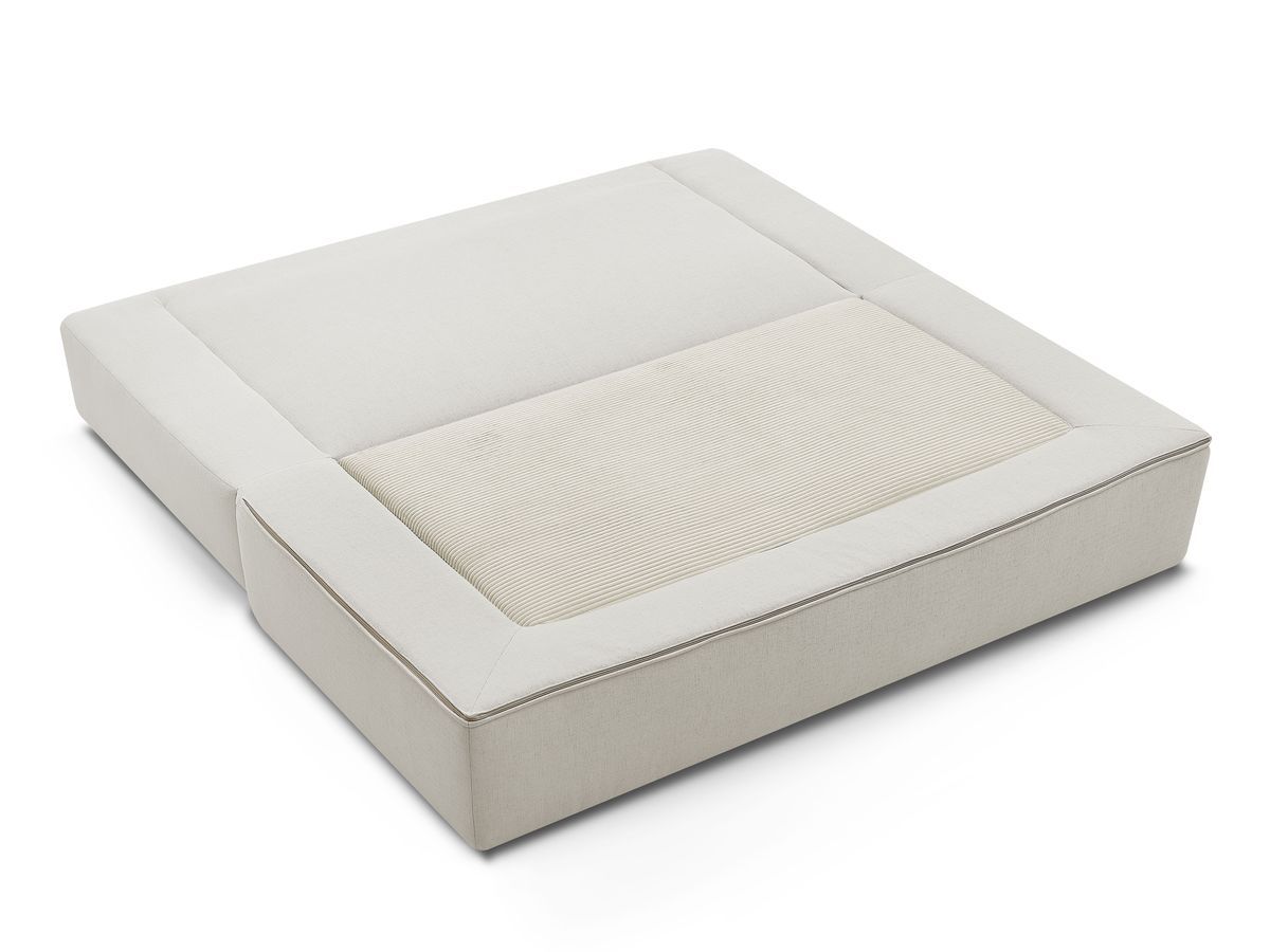 Canapé droit convertible LEANDRE bi matière avec deux poufs