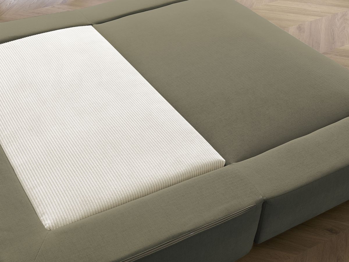 Canapé droit convertible LEANDRE bi matière avec deux poufs