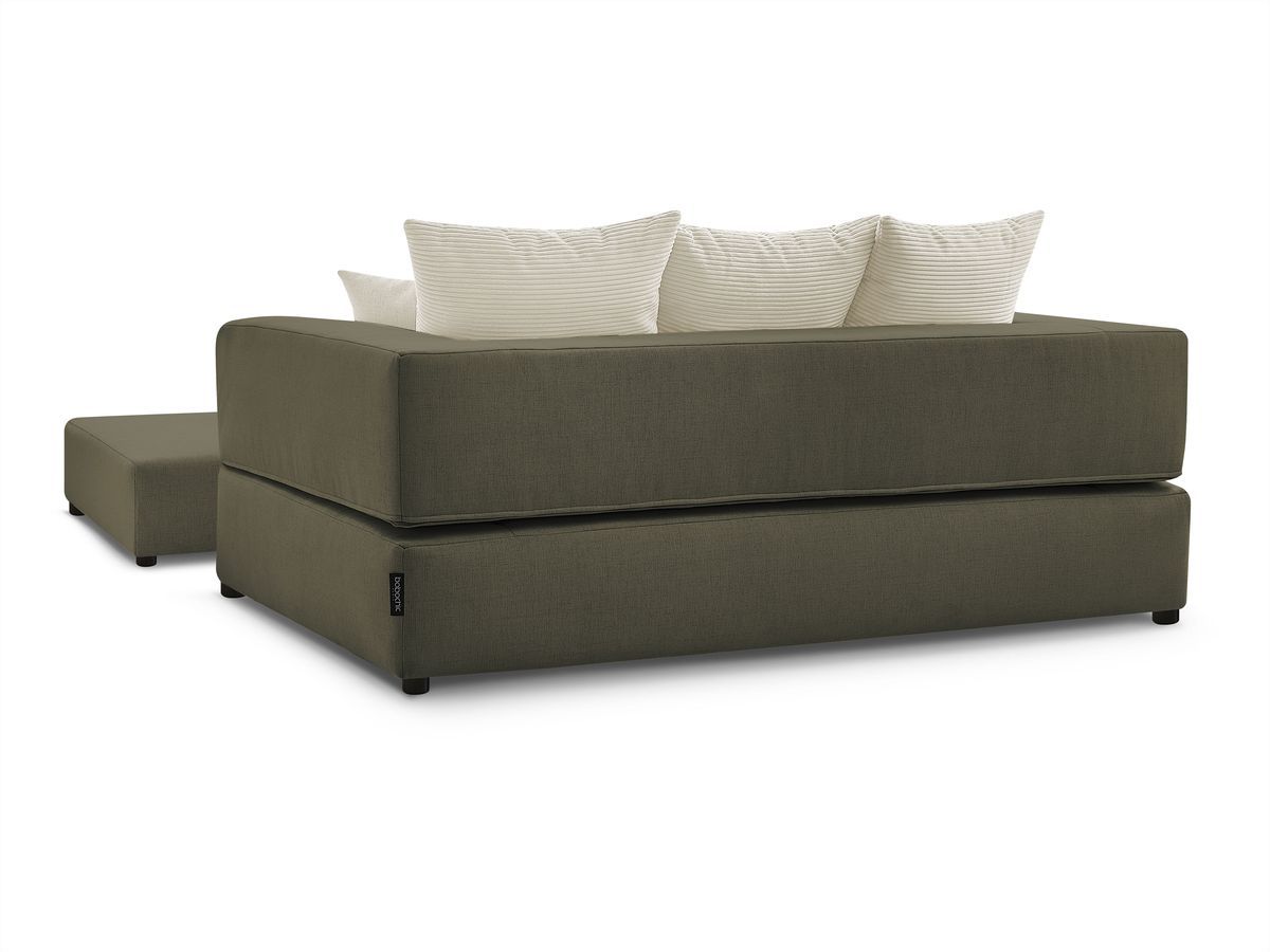 Canapé droit convertible LEANDRE bi matière avec deux poufs