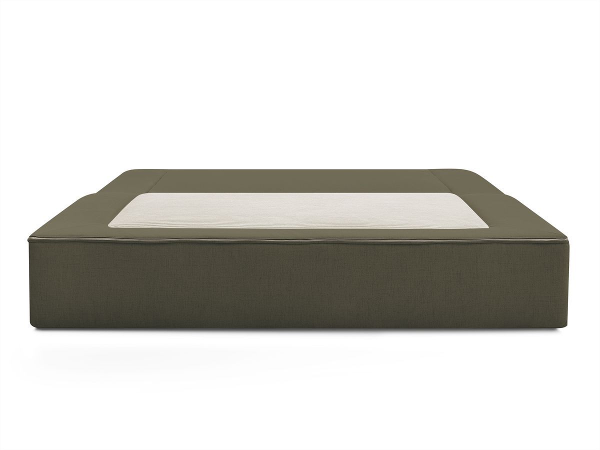Canapé droit convertible LEANDRE bi matière avec deux poufs