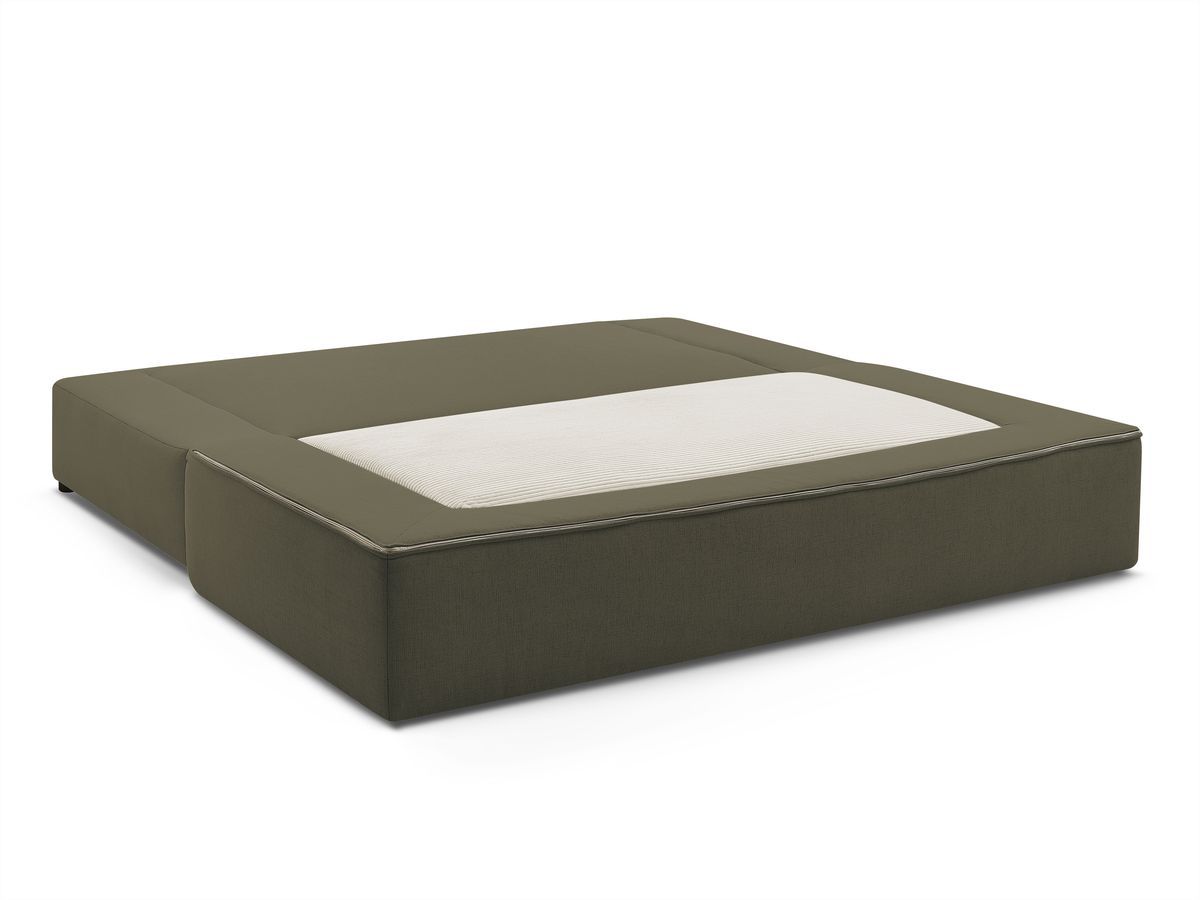 Canapé droit convertible LEANDRE bi matière avec deux poufs