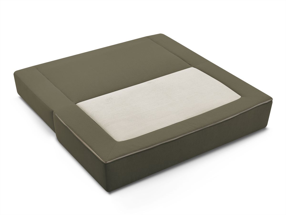 Canapé droit convertible LEANDRE bi matière avec deux poufs