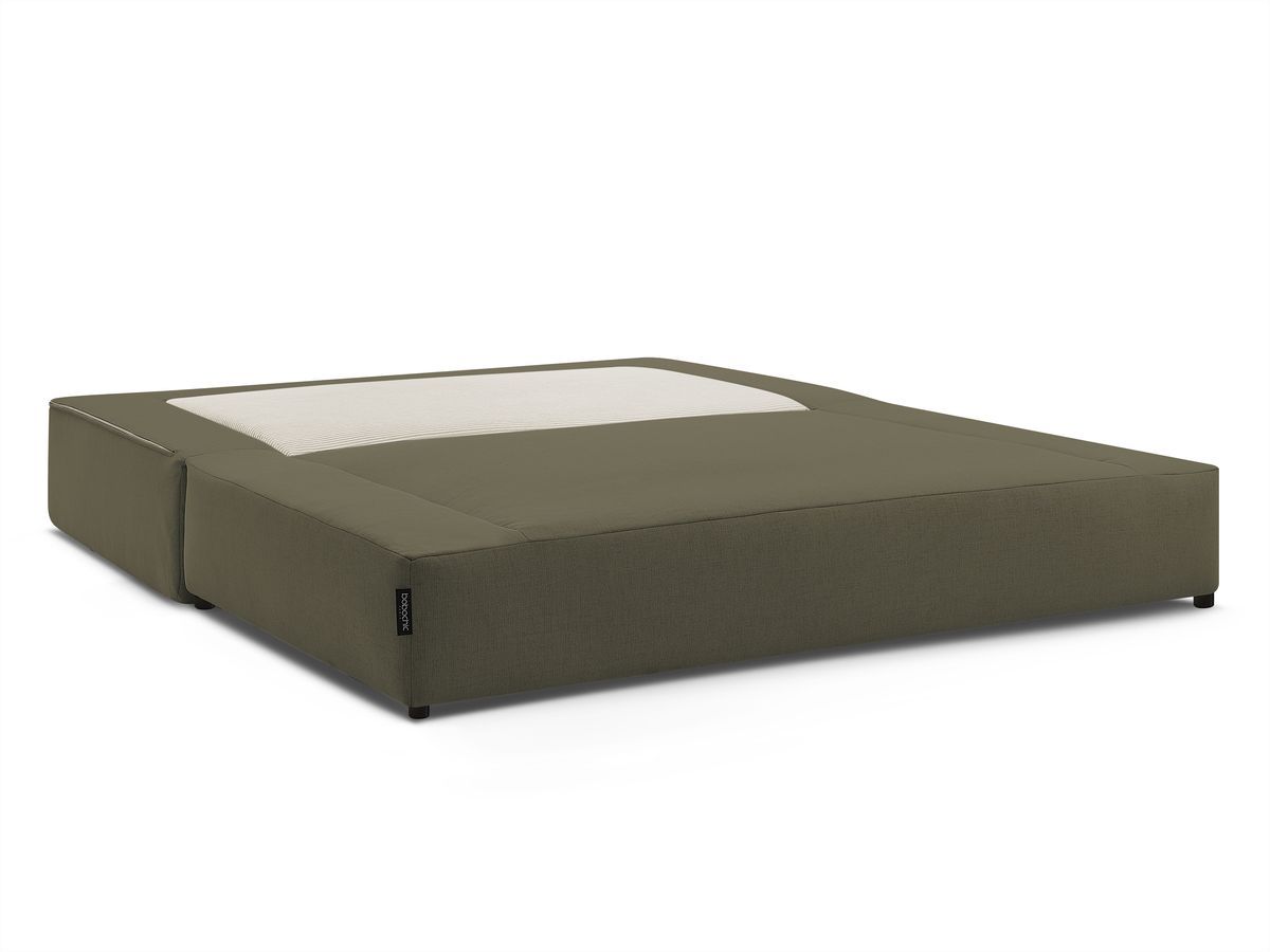 Canapé droit convertible LEANDRE bi matière avec deux poufs