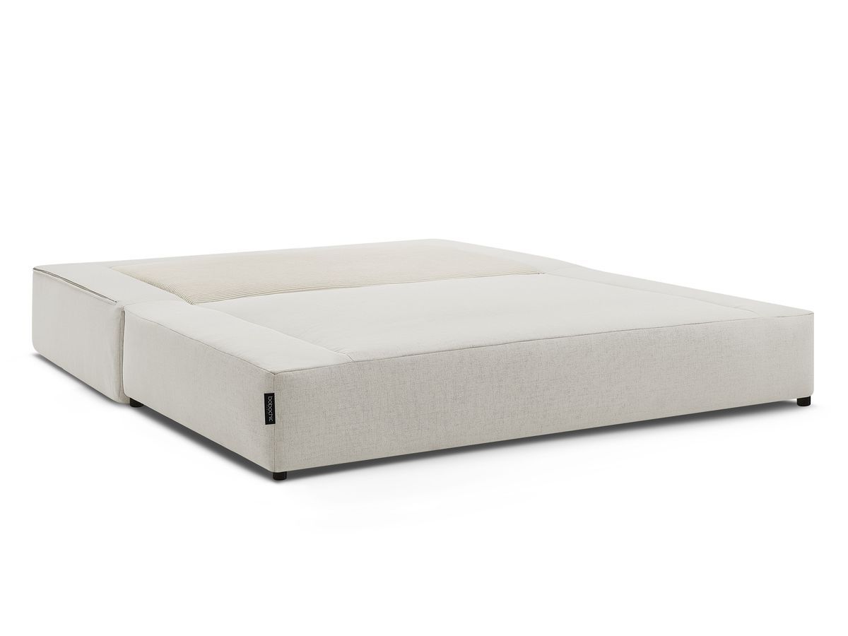 Canapé droit convertible LEANDRE bi matière avec deux poufs