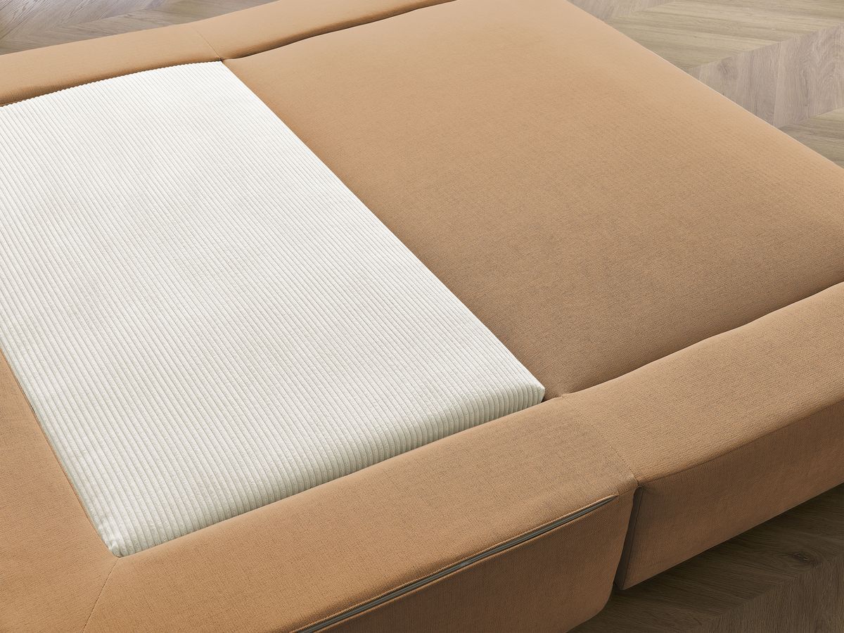 Canapé droit convertible LEANDRE bi matière avec deux poufs