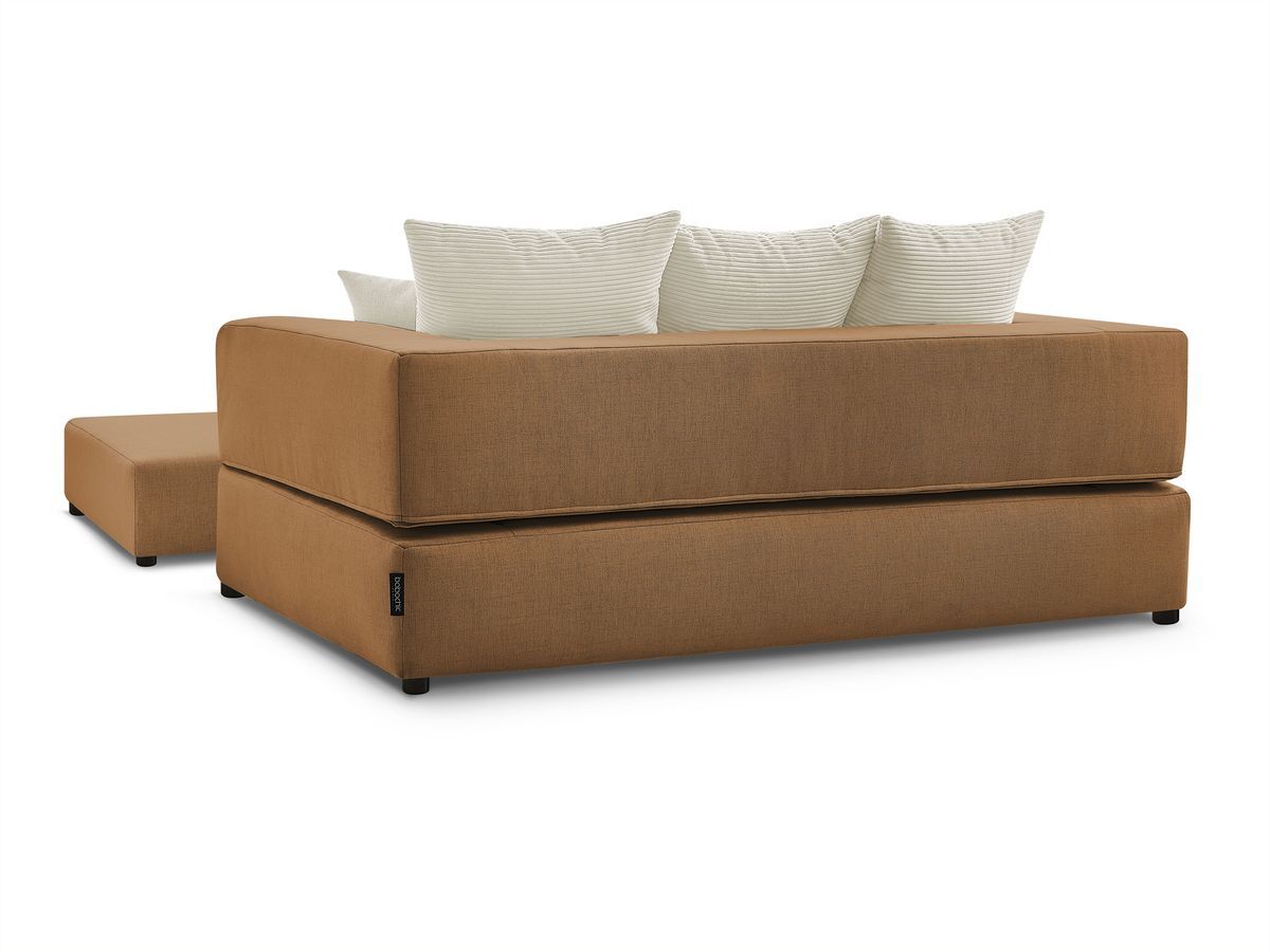Canapé droit convertible LEANDRE bi matière avec deux poufs