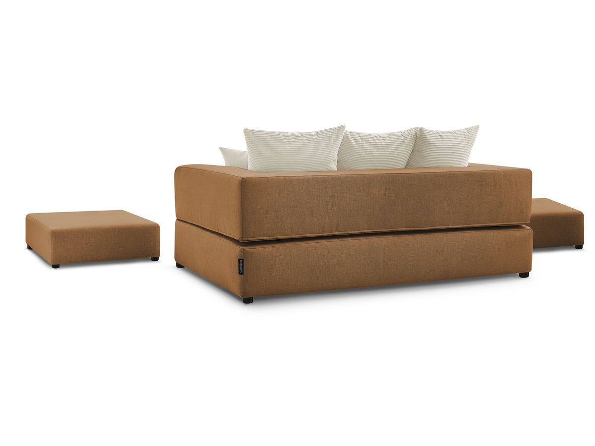 Canapé droit convertible LEANDRE bi matière avec deux poufs
