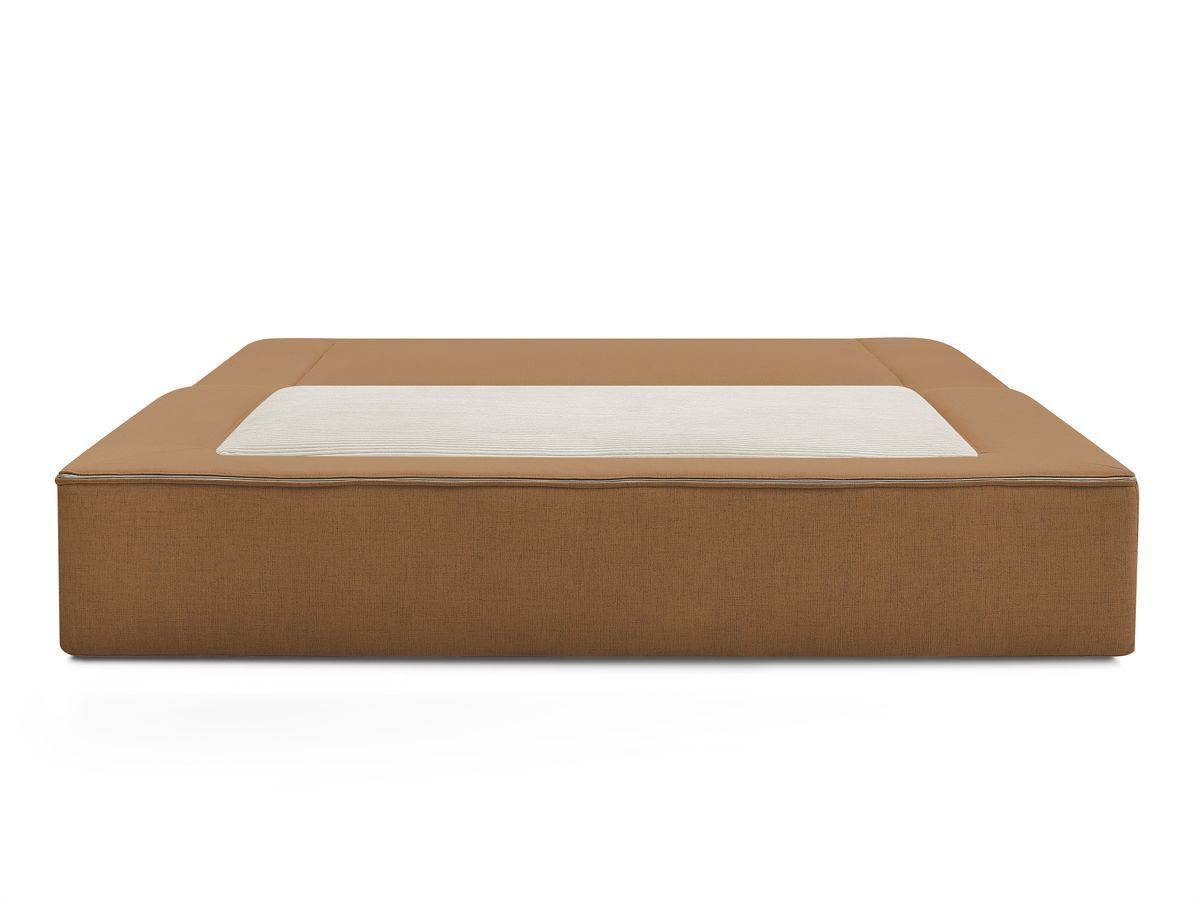 Canapé droit convertible LEANDRE bi matière avec deux poufs