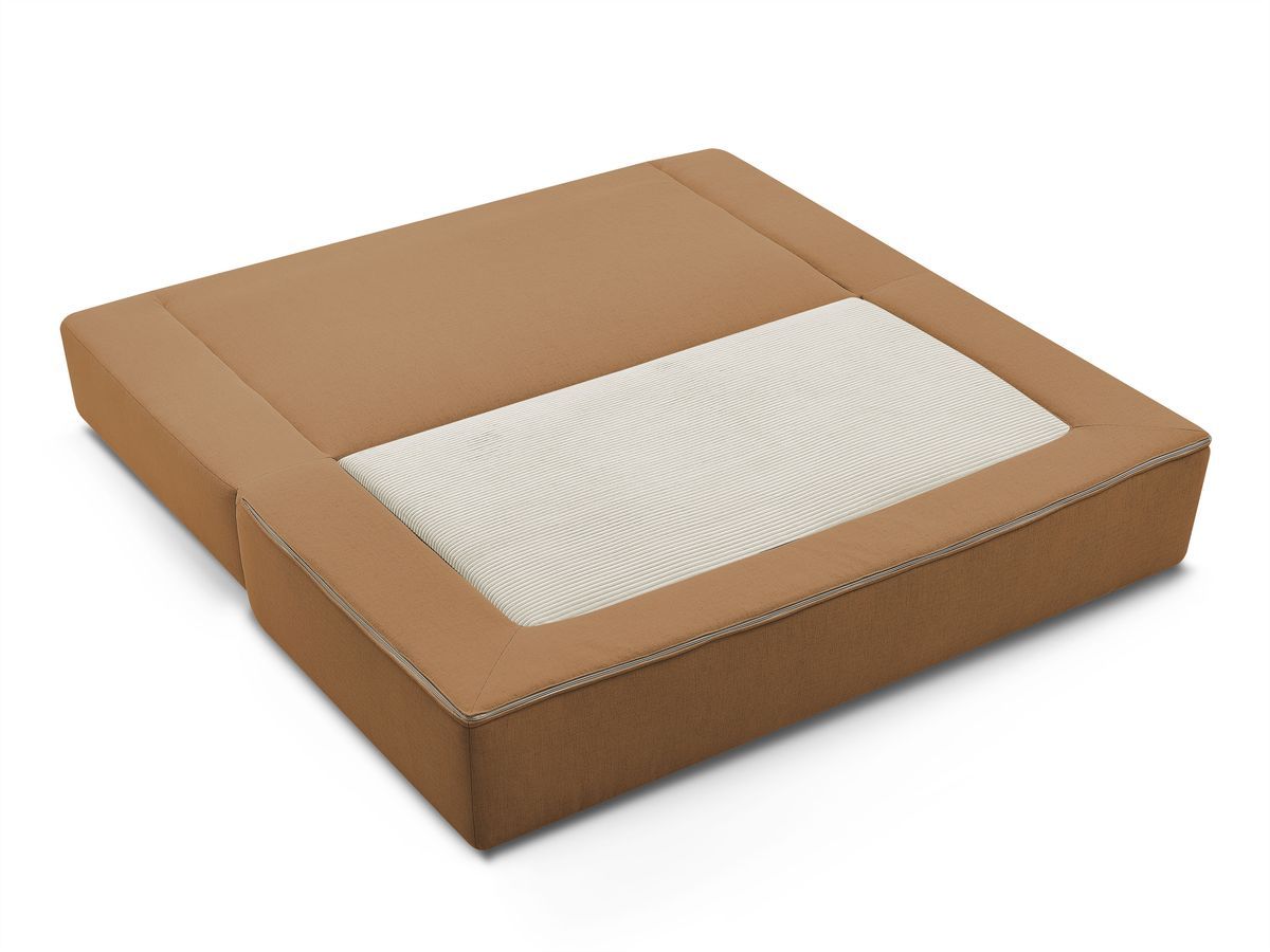 Canapé droit convertible LEANDRE bi matière avec deux poufs
