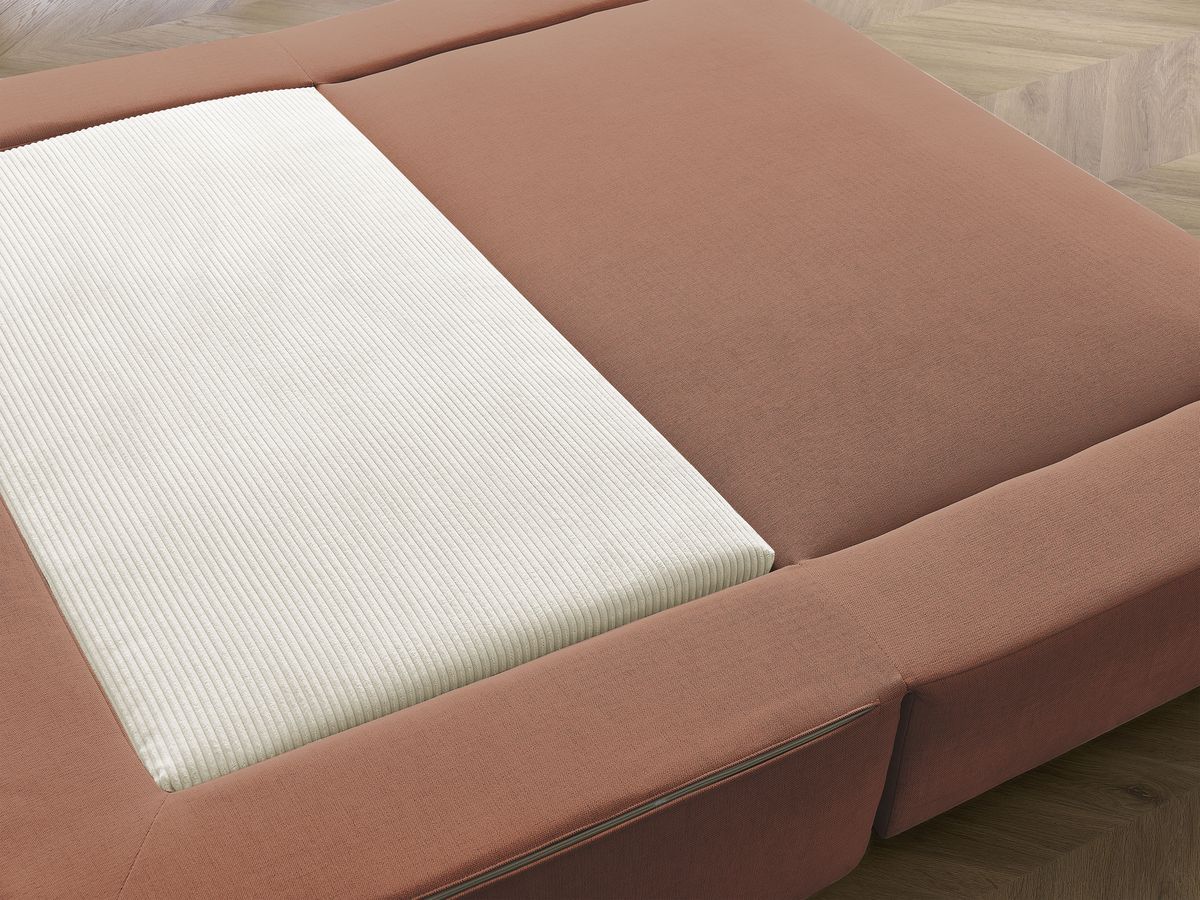 Canapé droit convertible LEANDRE bi matière avec deux poufs