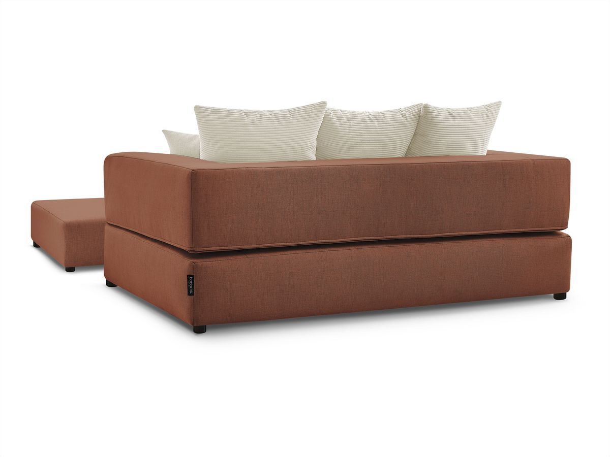 Canapé droit convertible LEANDRE bi matière avec deux poufs