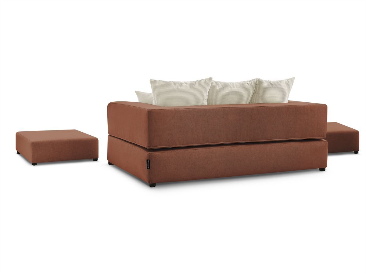 Canapé droit convertible LEANDRE bi matière avec deux poufs