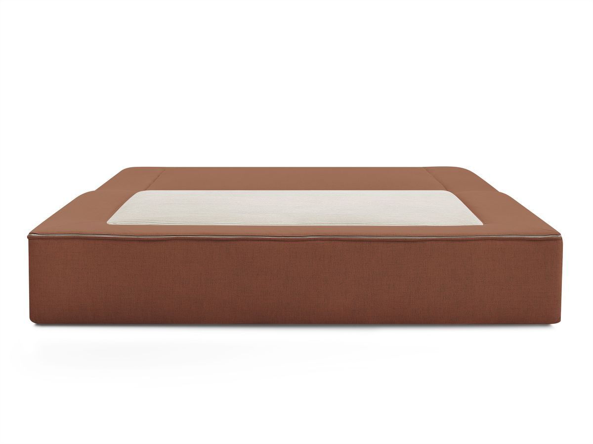 Canapé droit convertible LEANDRE bi matière avec deux poufs