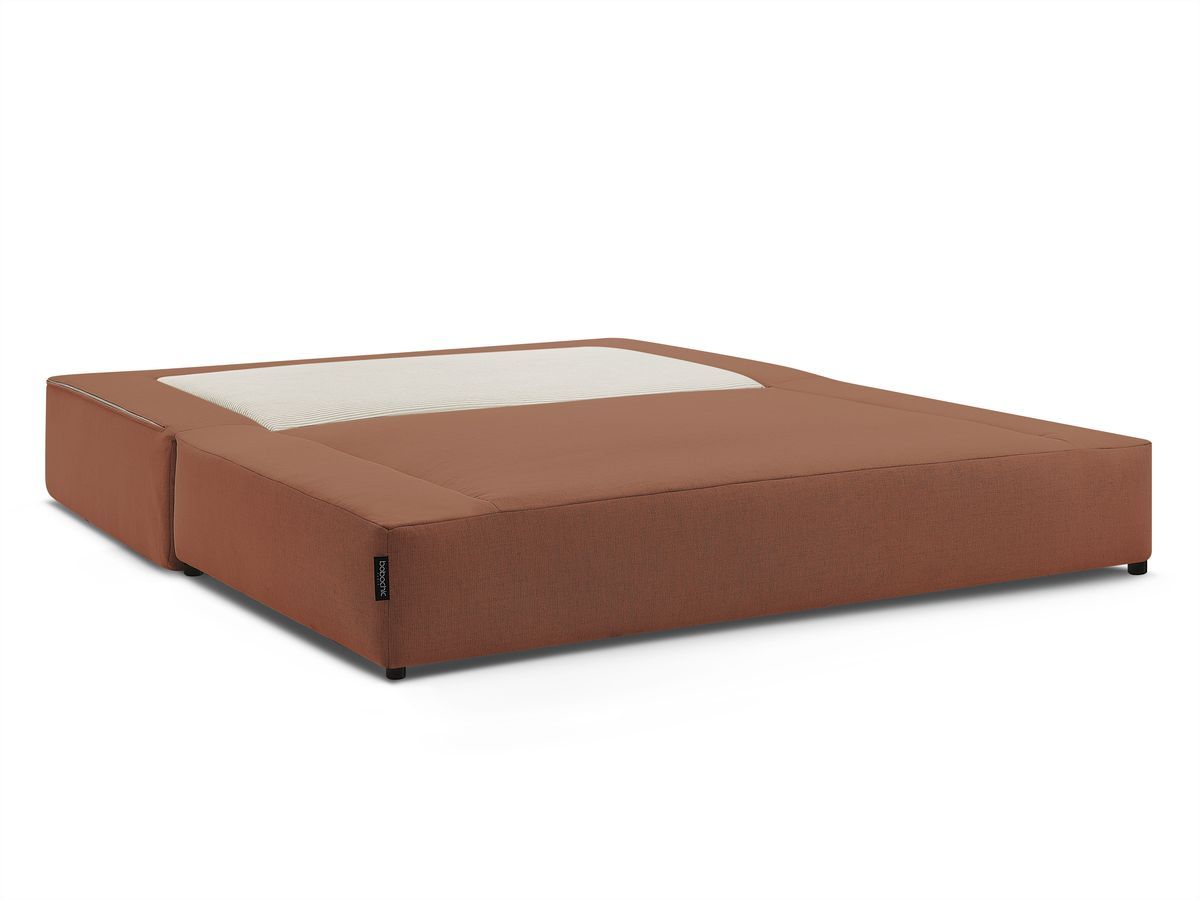Canapé droit convertible LEANDRE bi matière avec deux poufs