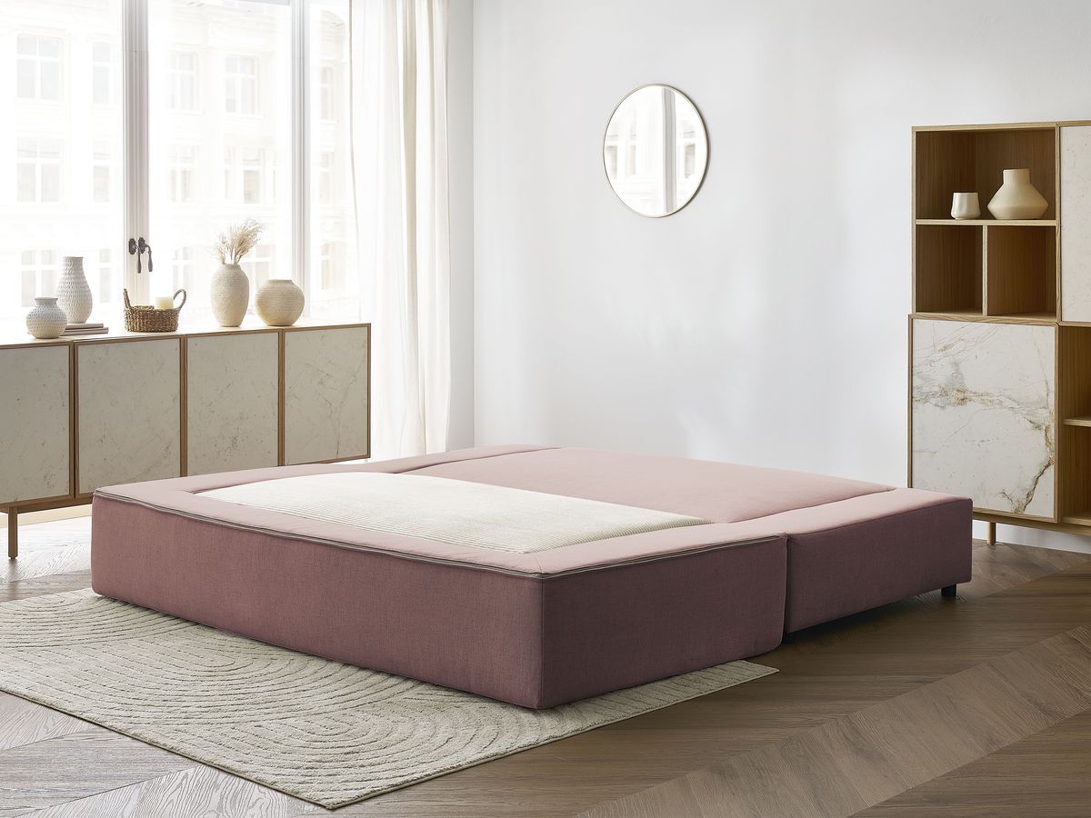 Canapé droit convertible LEANDRE bi matière avec deux poufs