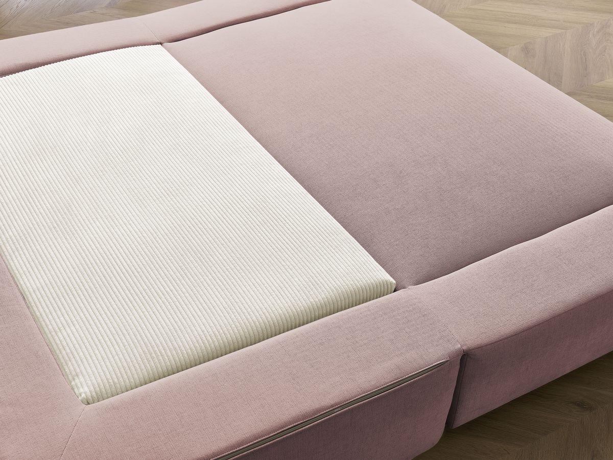 Canapé droit convertible LEANDRE bi matière avec deux poufs