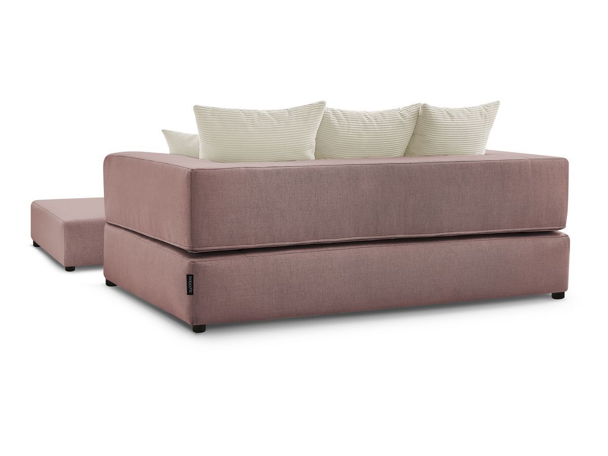 Canapé droit convertible LEANDRE bi matière avec deux poufs