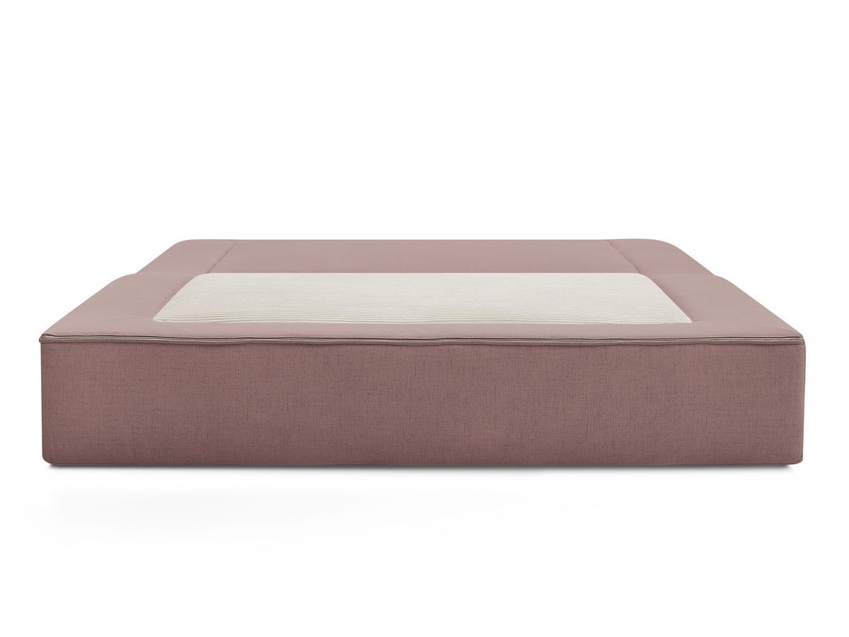 Canapé droit convertible LEANDRE bi matière avec deux poufs