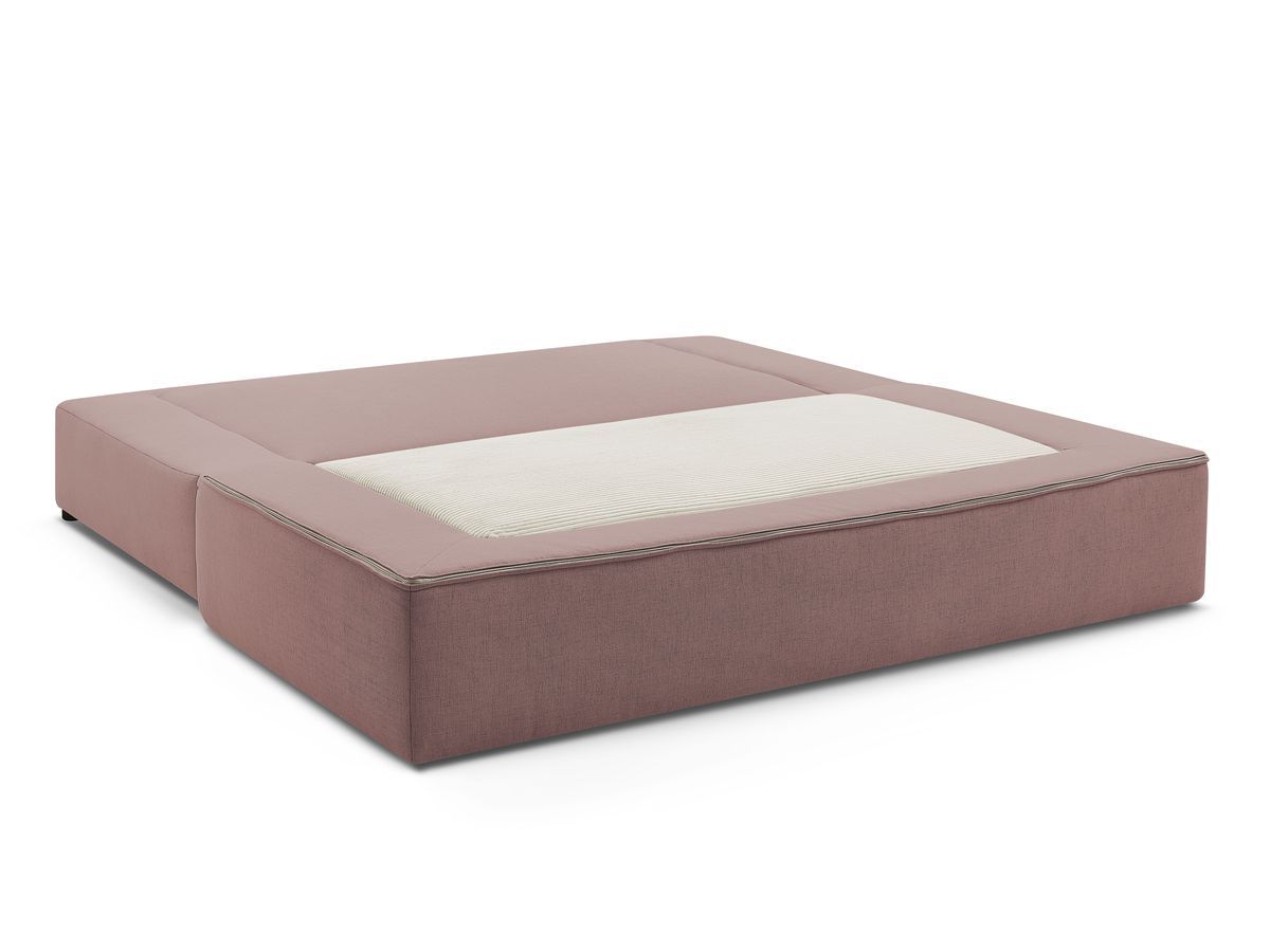 Canapé droit convertible LEANDRE bi matière avec deux poufs