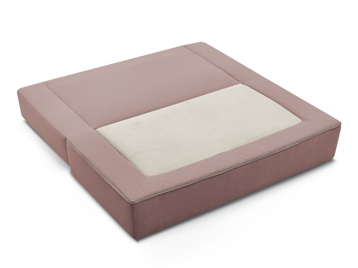 Canapé droit convertible LEANDRE bi matière avec deux poufs