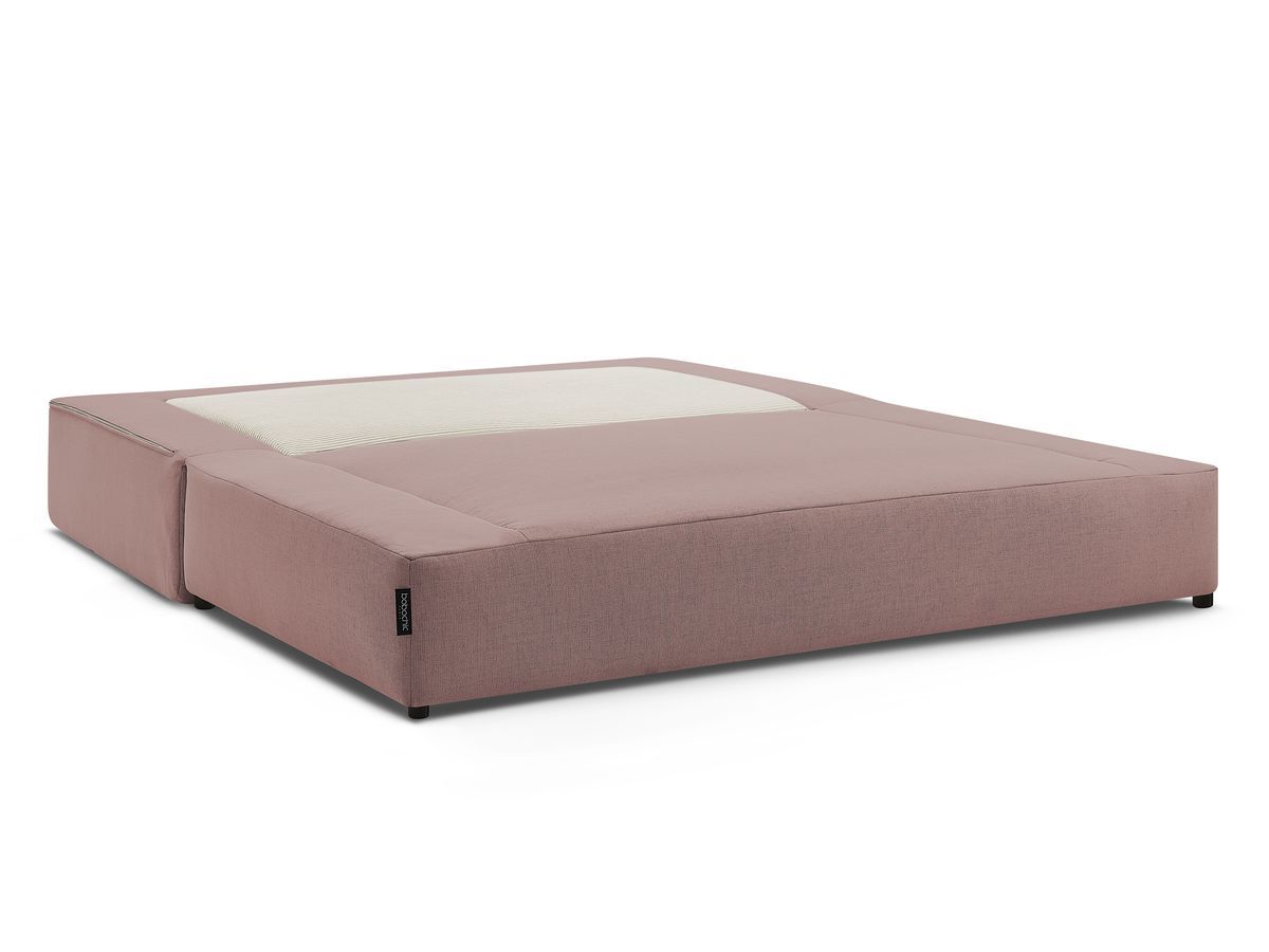 Canapé droit convertible LEANDRE bi matière avec deux poufs