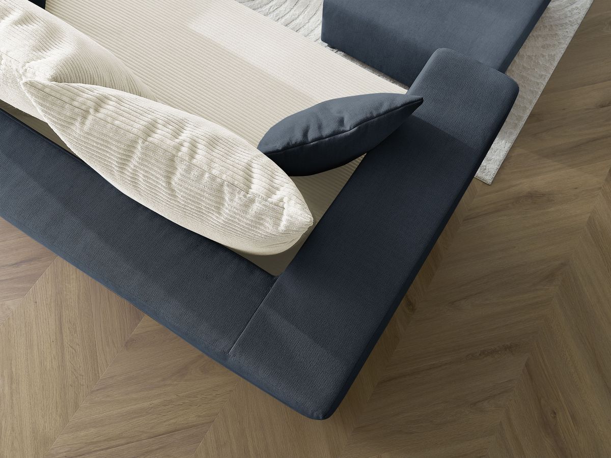 Canapé droit convertible LEANDRE bi matière avec deux poufs