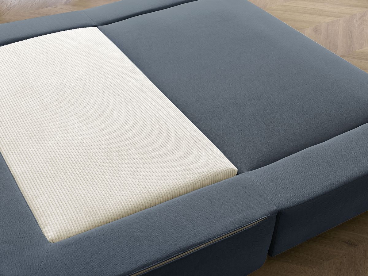 Canapé droit convertible LEANDRE bi matière avec deux poufs