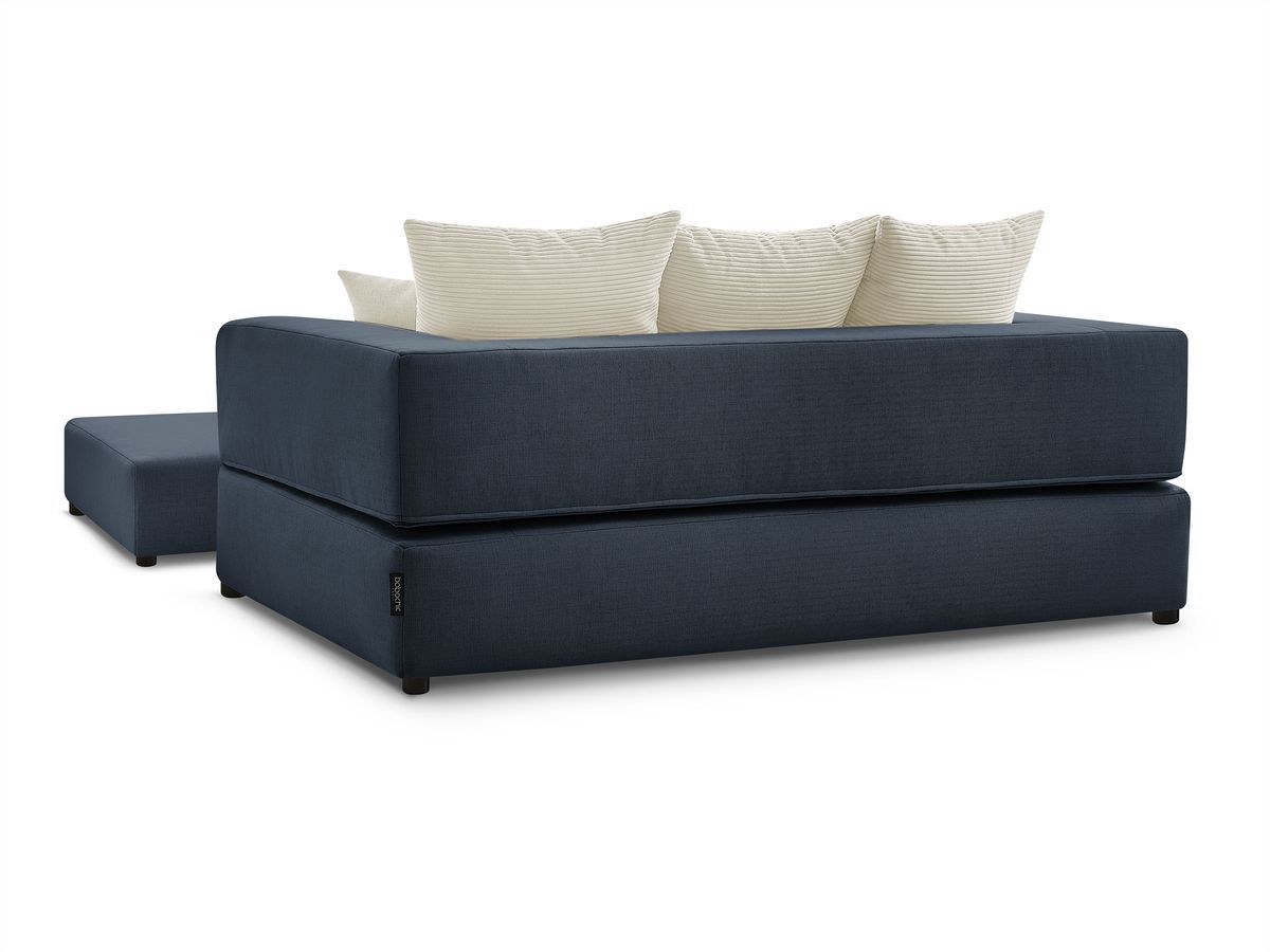 Canapé droit convertible LEANDRE bi matière avec deux poufs