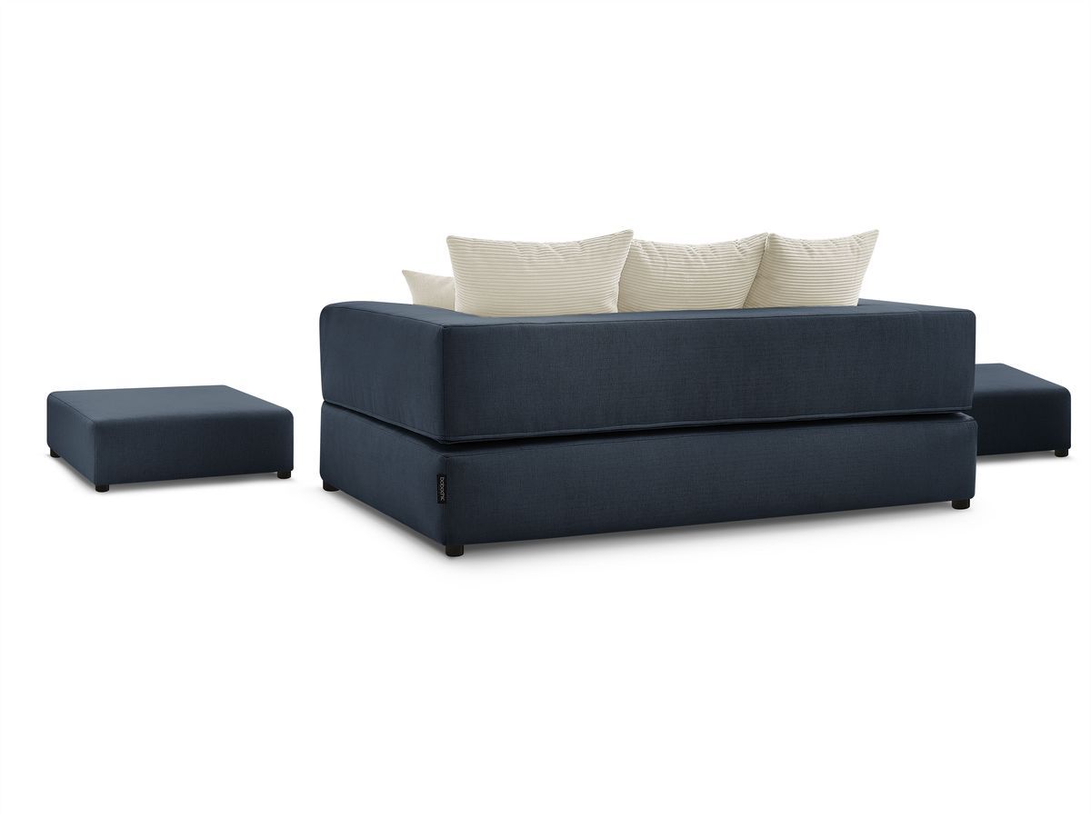 Canapé droit convertible LEANDRE bi matière avec deux poufs