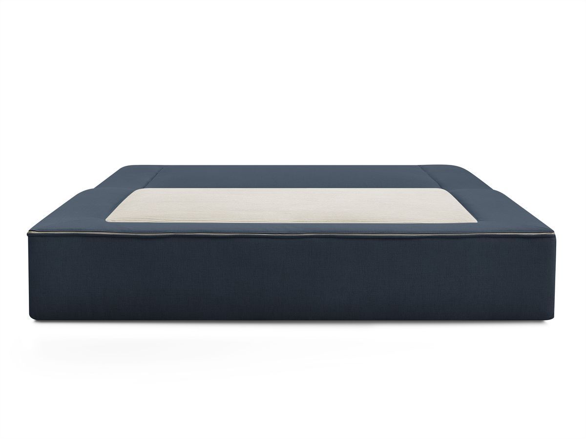 Canapé droit convertible LEANDRE bi matière avec deux poufs