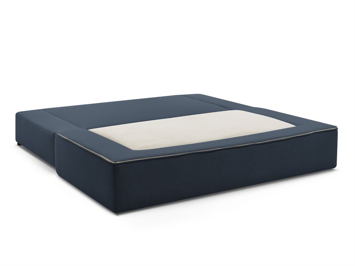 Canapé droit convertible LEANDRE bi matière avec deux poufs
