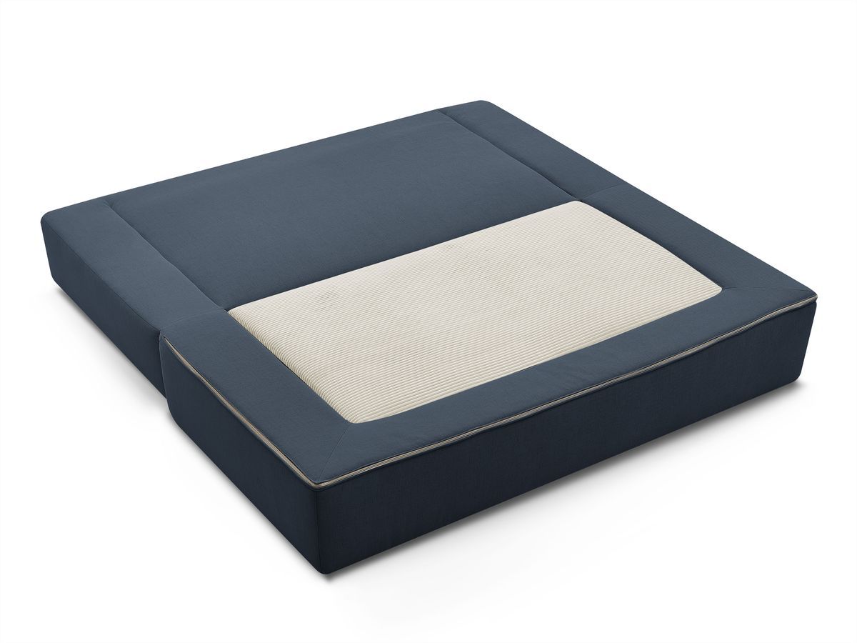 Canapé droit convertible LEANDRE bi matière avec deux poufs