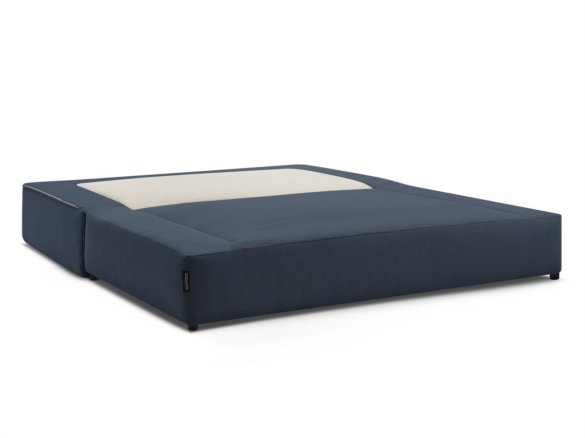 Canapé droit convertible LEANDRE bi matière avec deux poufs