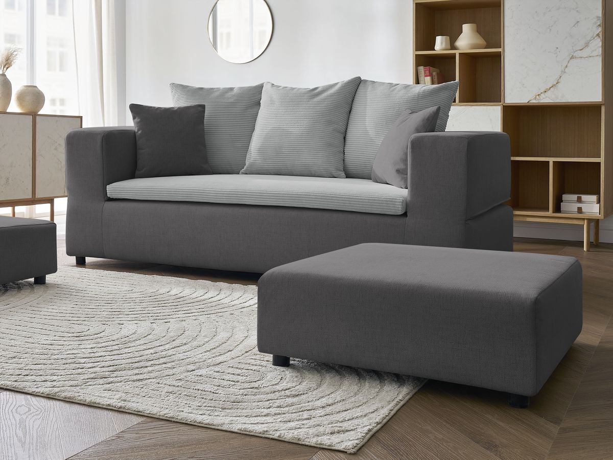 Canapé d'angle fixe EVEREST tissu chiné - Orange - Angle droit - 10 coussins
