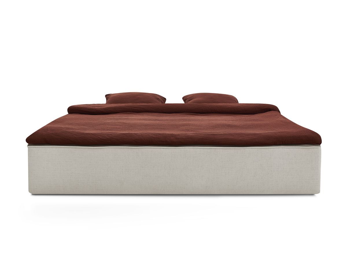 Canapé droit convertible LEANDRE bi matière avec deux poufs