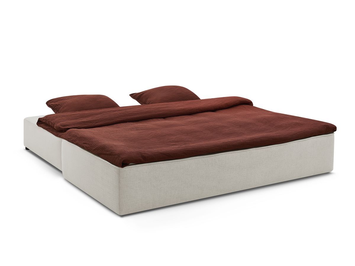 Canapé droit convertible LEANDRE bi matière avec deux poufs