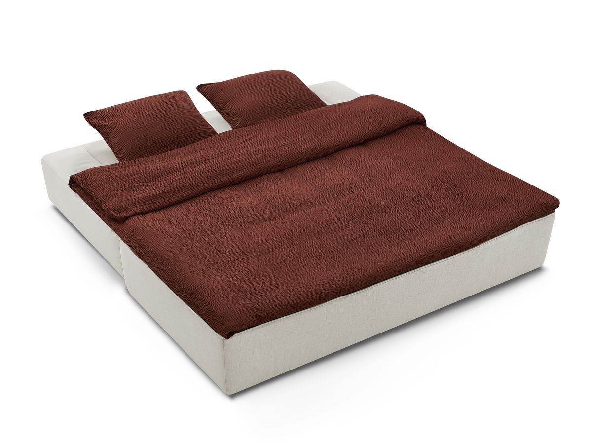 Canapé droit convertible LEANDRE bi matière avec deux poufs